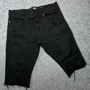 Jordan Craig Jean Shorts Mens 36 Black Denim Bermuda Distressed Raw Hem Frayed